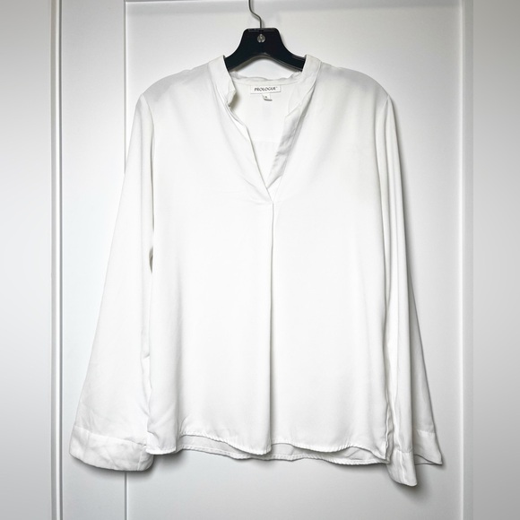 Nordstrom Prolgue White Wide Sleeve V Neck Blouse Top Womens Small - Picture 1 of 5